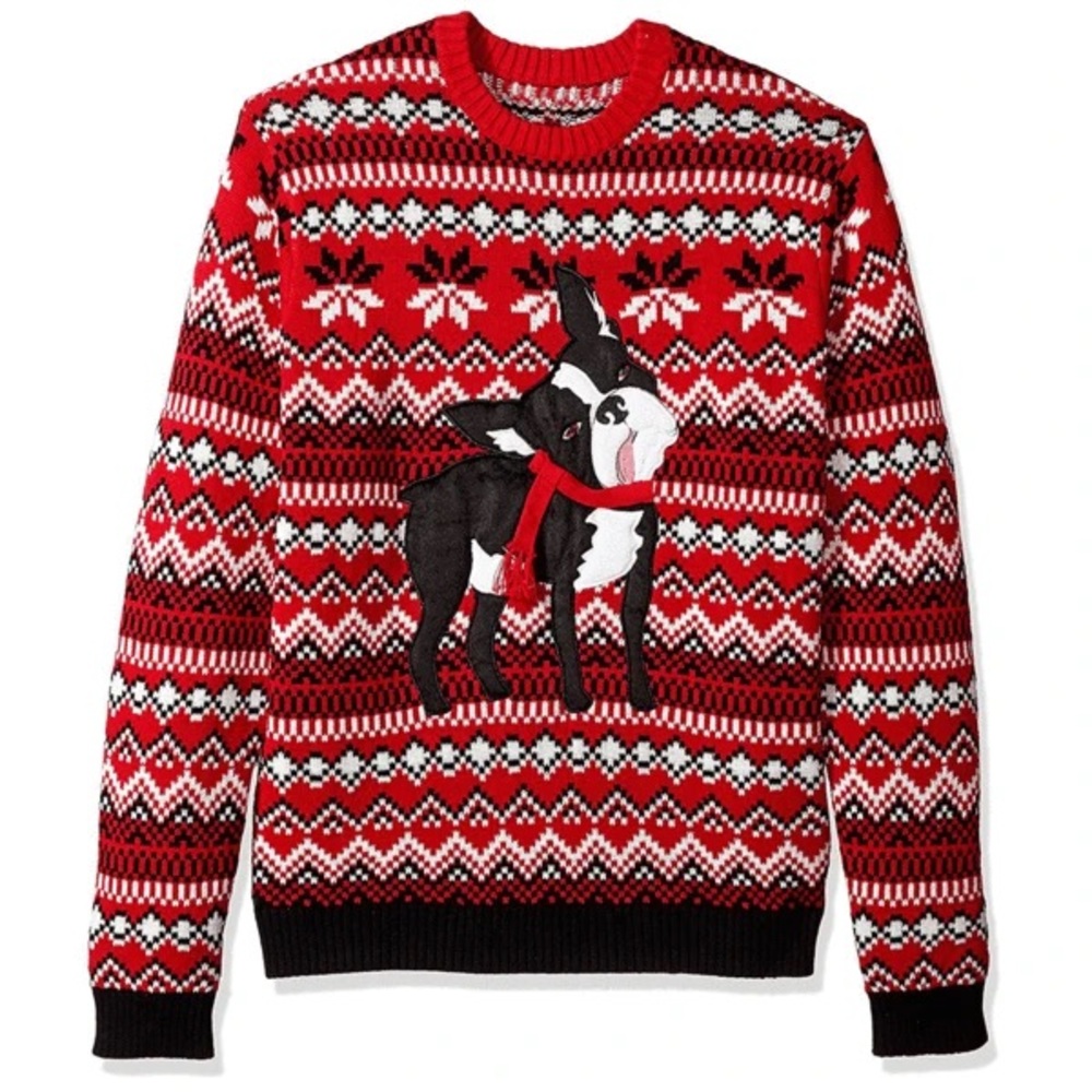 Boston terrier dog ugly Christmas sweater Small
